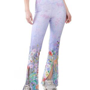 JOHNNY WAS Bee Active High Waist Floral Flare Slit Leggings Purple Pink Size L